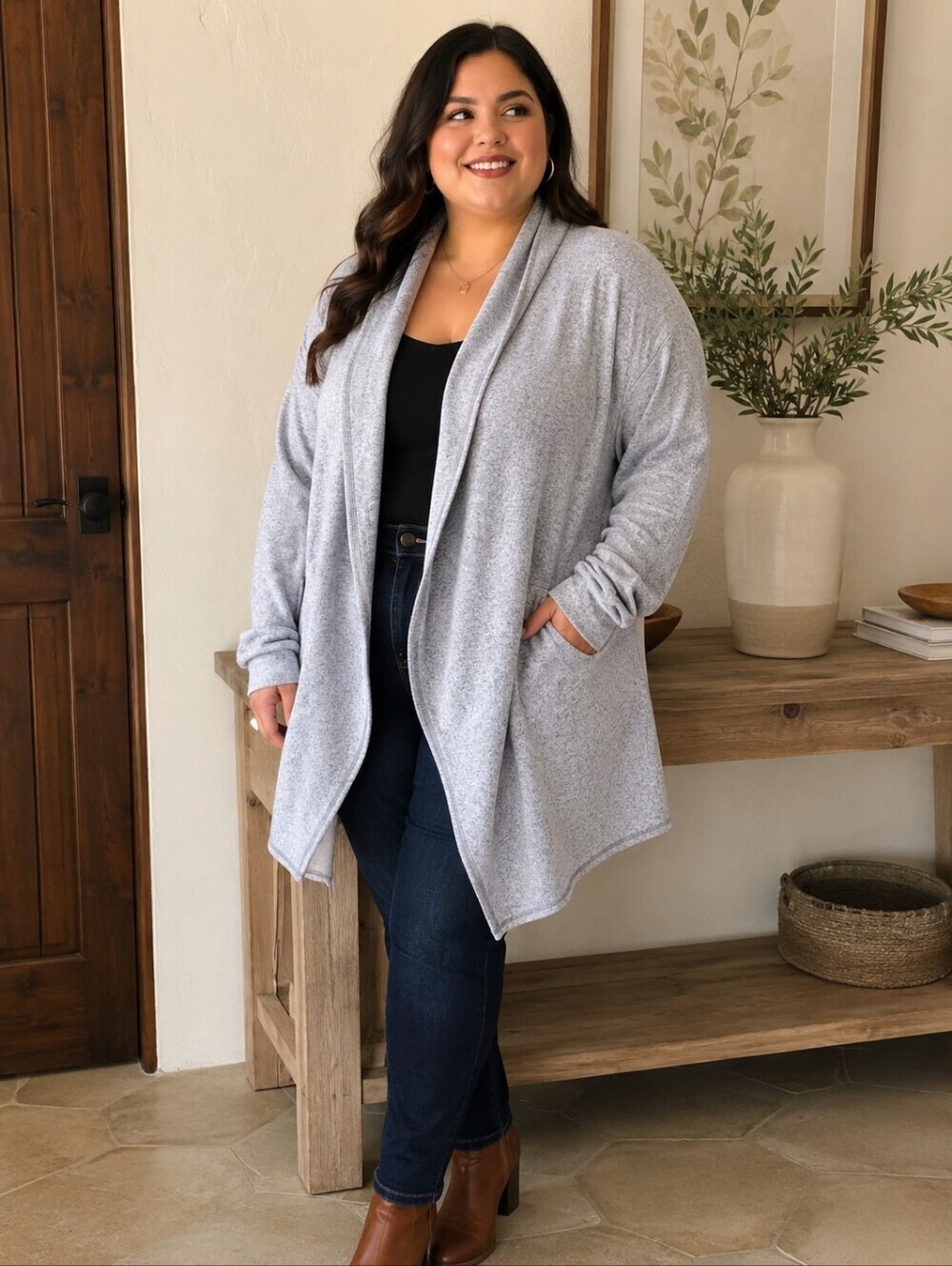 Soft Surroundings Size 2x Gray Open Tunic Cardigan Jacket Pockets